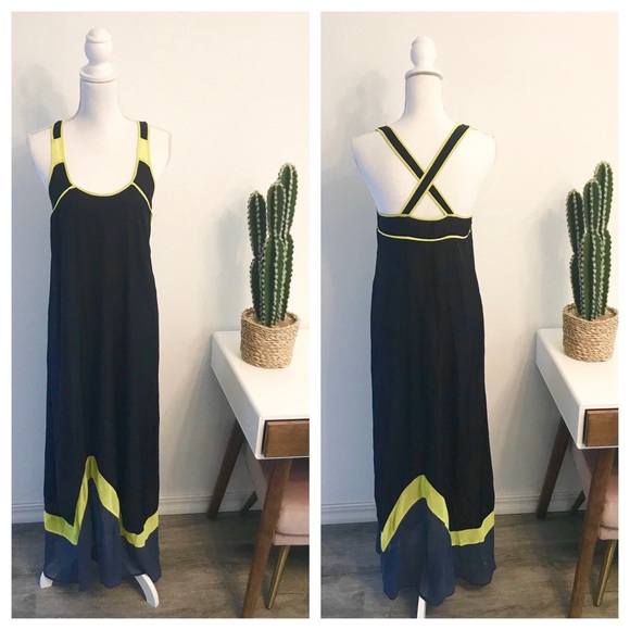 urban outfitters maxi sleeveless dress kingston sheer colorblock black small - Picture 5 of 8